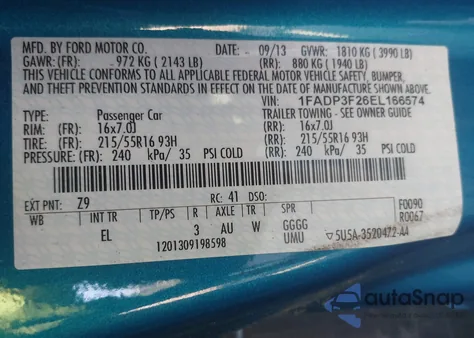 2014 Ford Focus Se z USA, uszkodzony, nr VIN 1FADP3F26EL166574